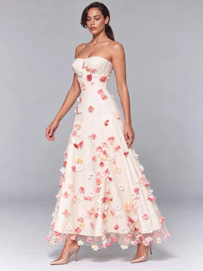 Peyton 3D Floral Strapless Midi Dress