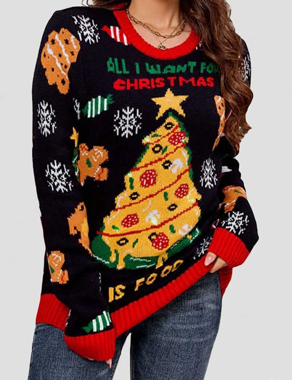 Casual Christmas Tree Jacquard Crew Neck Sweater