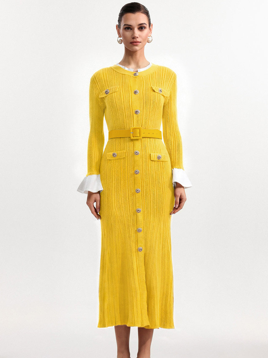 Mariana Classic Round Neck Long Sleeve Knit Maxi Dress