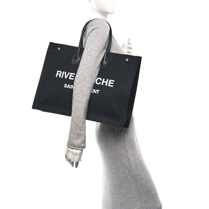 Linen Calfskin Rive Gauche Tote Black