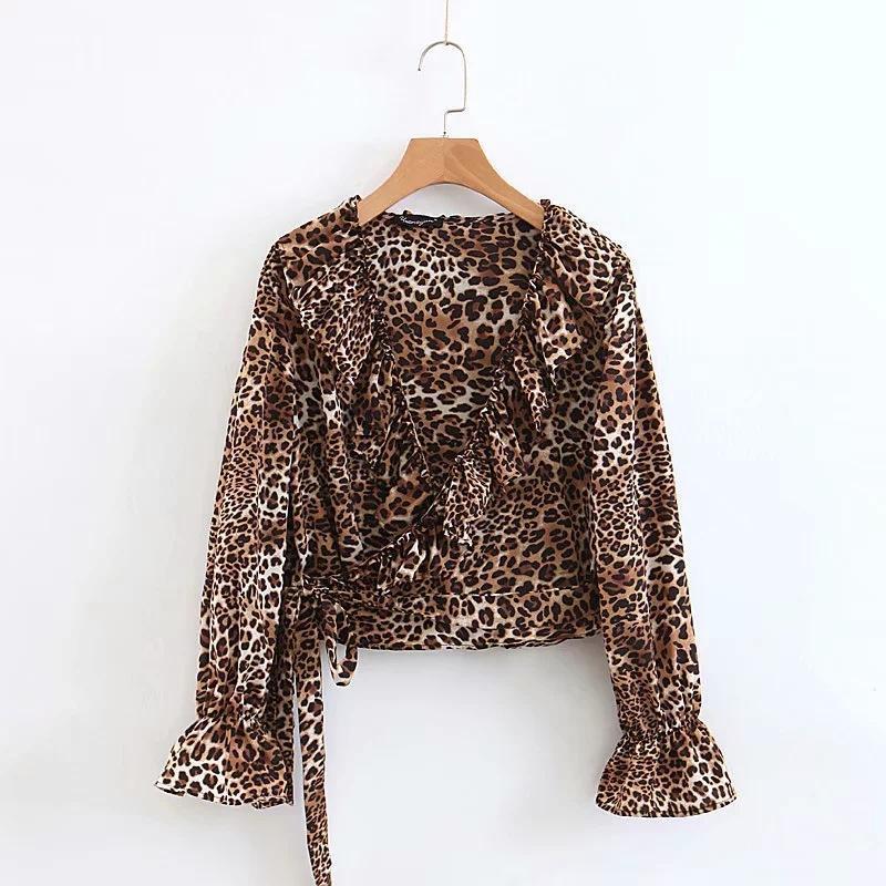 Leopard Print Long Sleeve Casual Tops