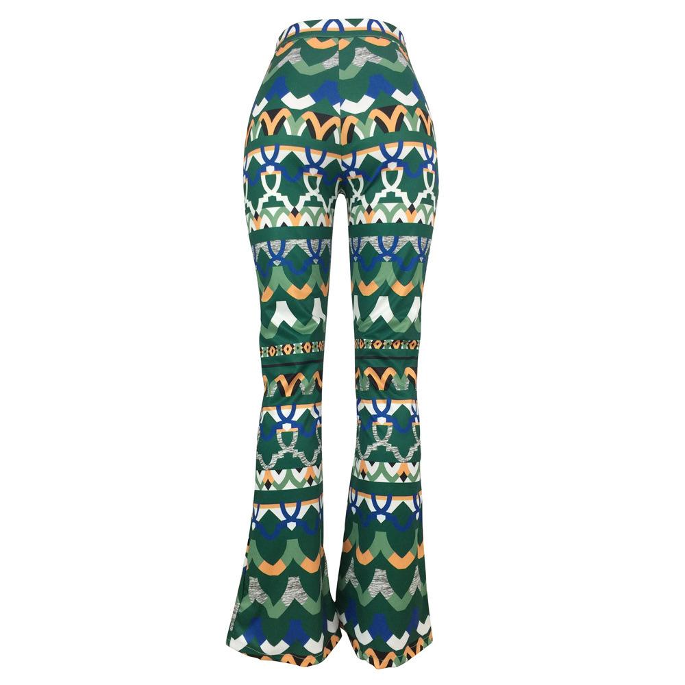Yt3073 Fashionable Floral Print Green Leisure Pants Women'S Printed Micro Trumpet Trousers