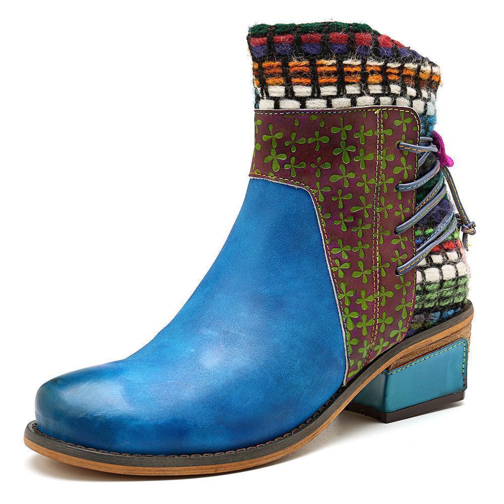 National Wind Round Toe Ankle Heels Shoes Mid-Heel Boots