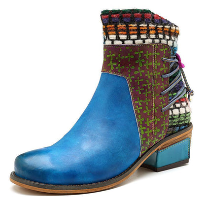 National Wind Round Toe Ankle Heels Shoes Mid-Heel Boots