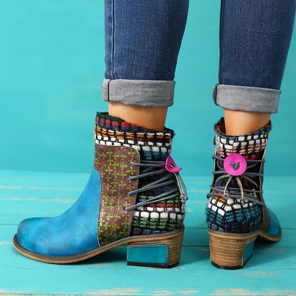 National Wind Round Toe Ankle Heels Shoes Mid-Heel Boots
