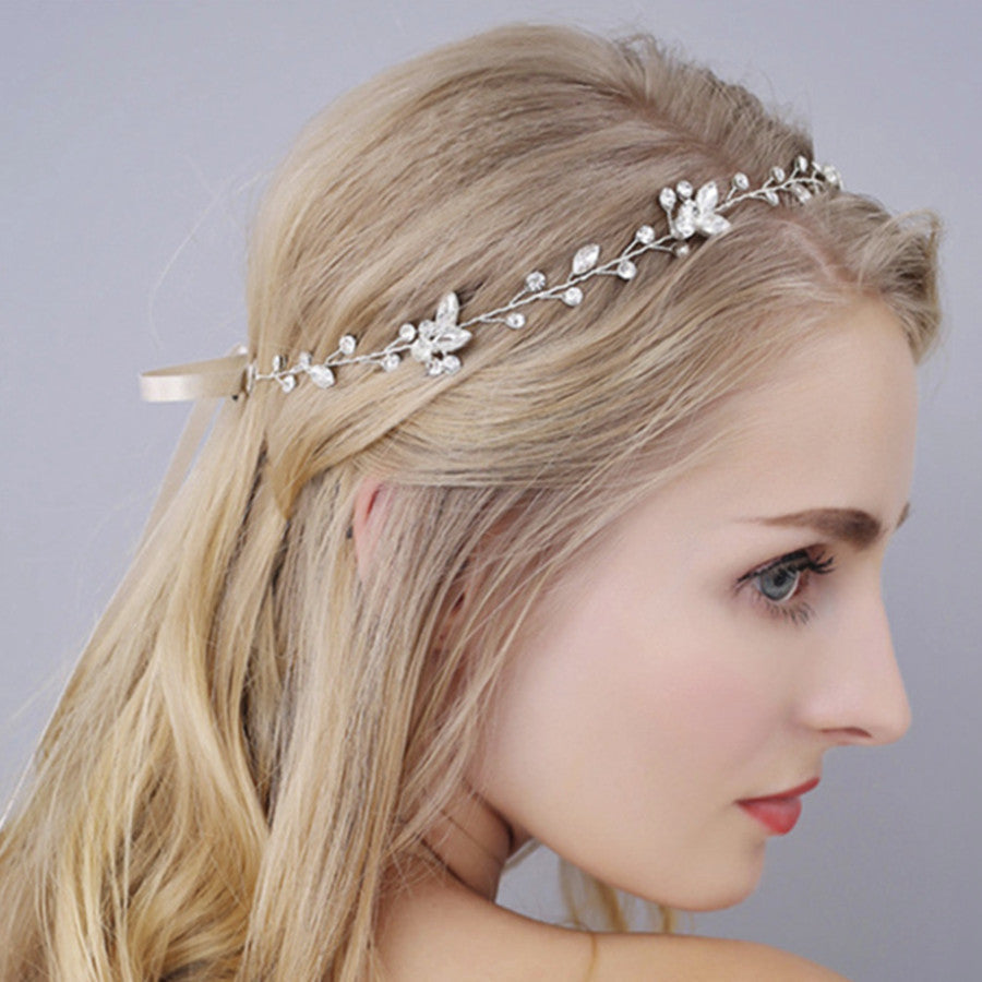 Bridal Headpiece Handmade Silver Rhinestone Headband Wedding Hair Accessory