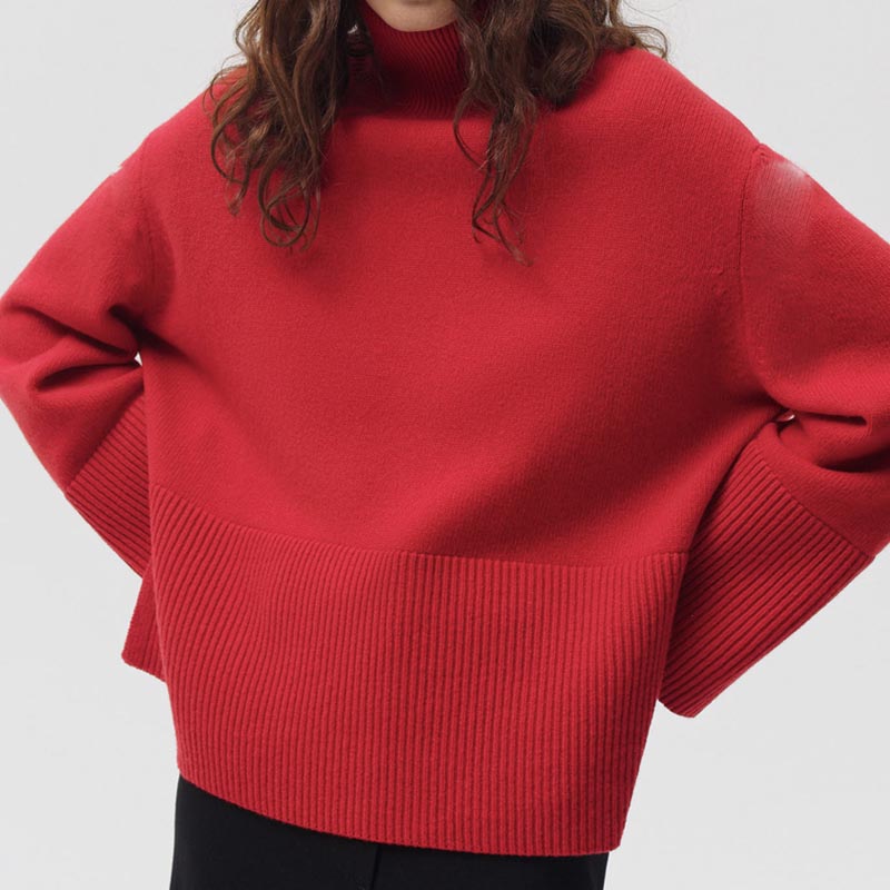 Fall Solid Color Turtleneck Side Slit Sweater