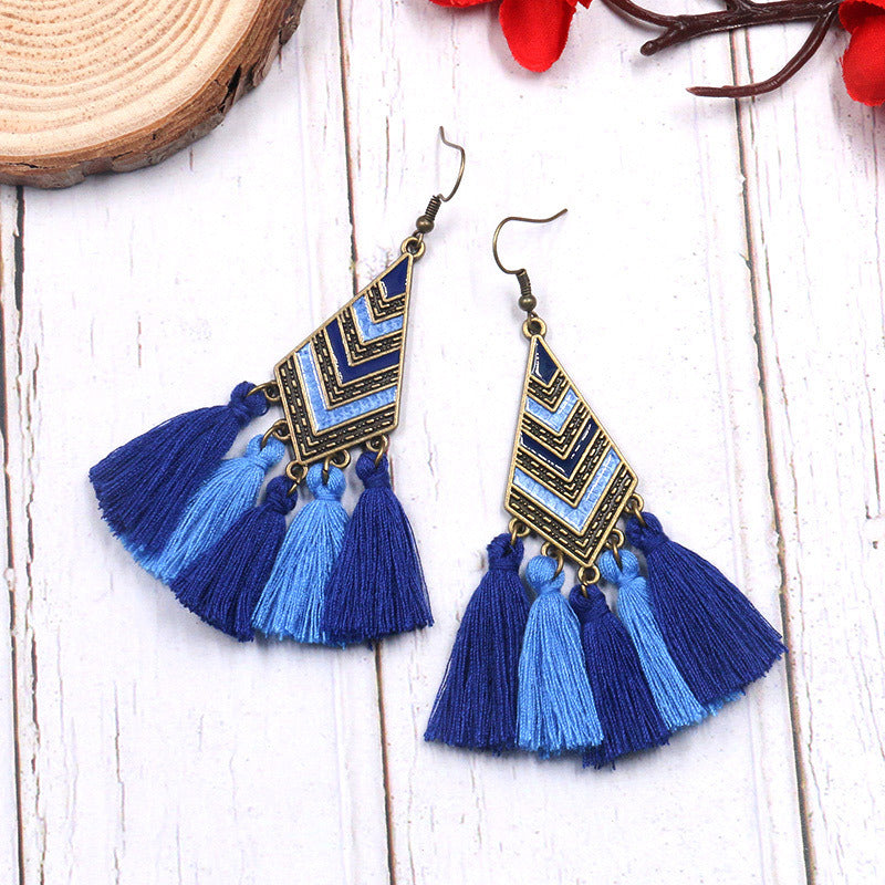 Trendy Diamond Shape Drop Oil Earrings Bohemian Style