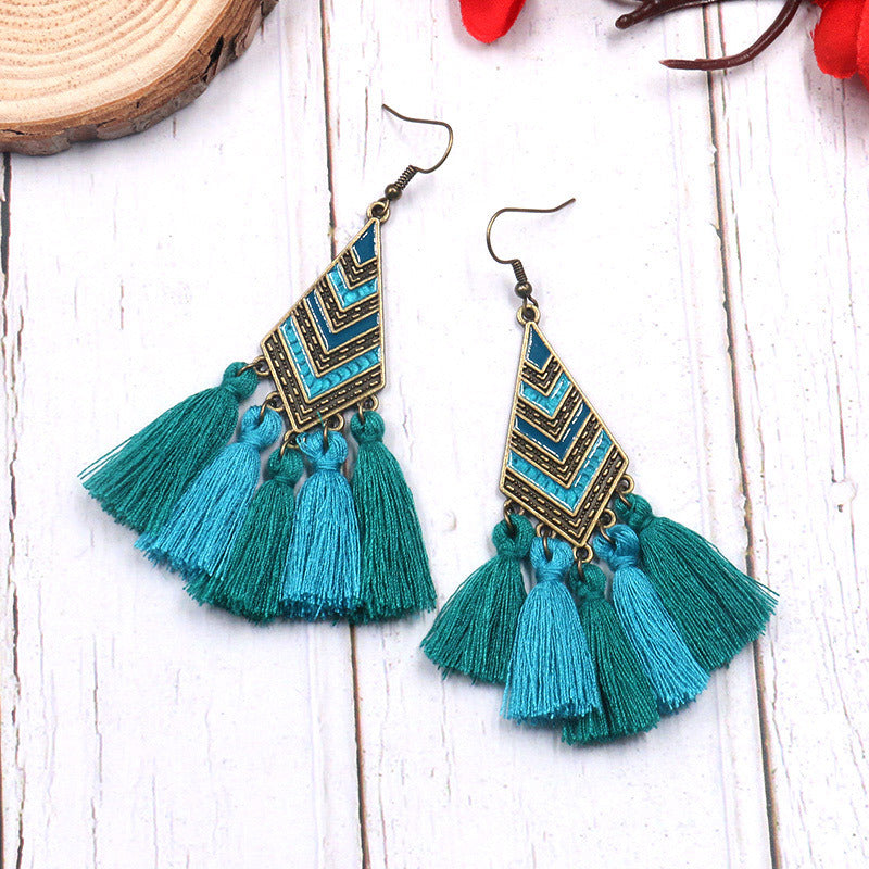 Trendy Diamond Shape Drop Oil Earrings Bohemian Style