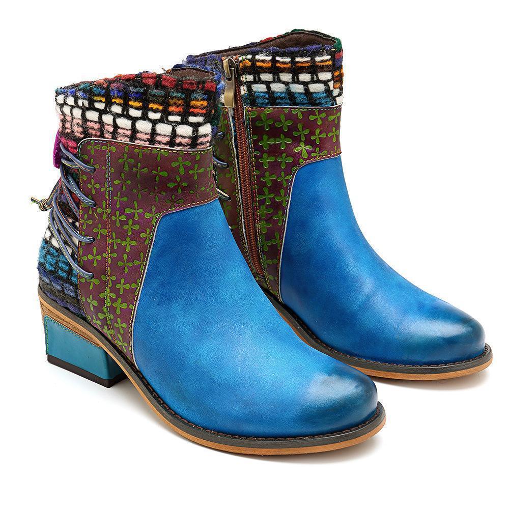 National Wind Round Toe Ankle Heels Shoes Mid-Heel Boots