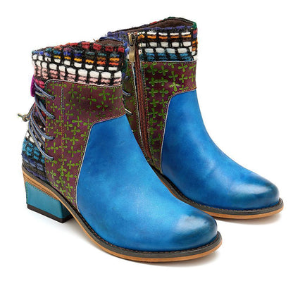 National Wind Round Toe Ankle Heels Shoes Mid-Heel Boots