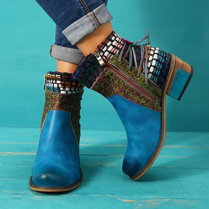 National Wind Round Toe Ankle Heels Shoes Mid-Heel Boots