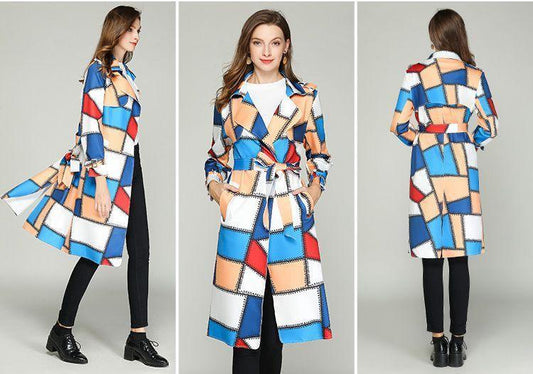 Autume Long Mid-Length Slim Waistband Fashion Casual Color Coat