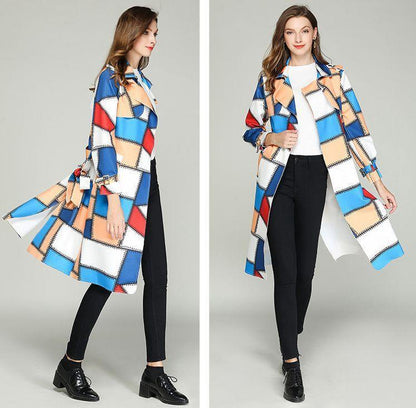 Autume Long Mid-Length Slim Waistband Fashion Casual Color Coat