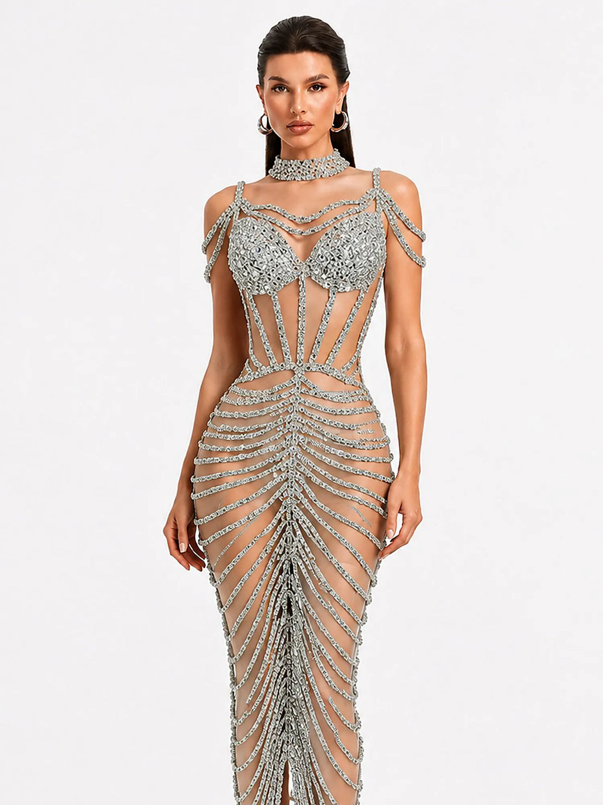 Olivia Rhinestone Cut-Out Maxi Dress