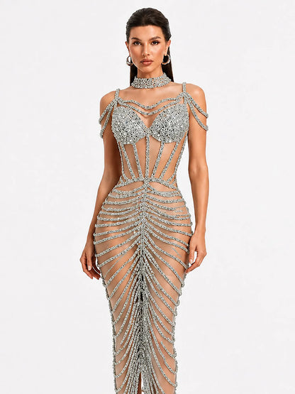 Olivia Rhinestone Cut-Out Maxi Dress