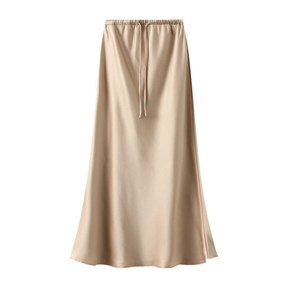 Elastic Waist Drawstring Mermaid Satin Skirt