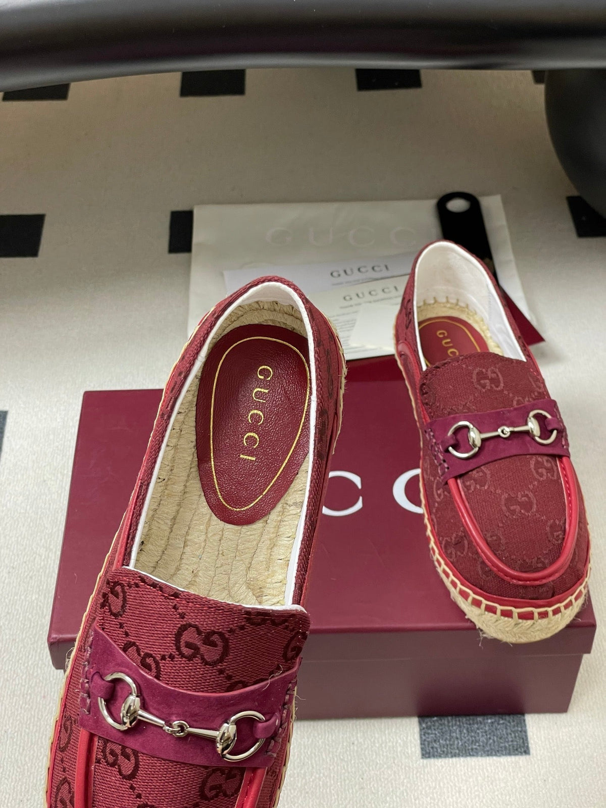 GG 26ss Slip-on Loafers Red Double G Canvas 593493