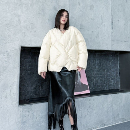 Asymmetrical V-Neck Cotton Jacket