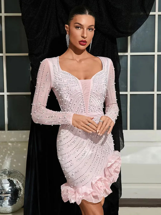Milana Sequin Long Sleeve Mini Dress with Ruffles
