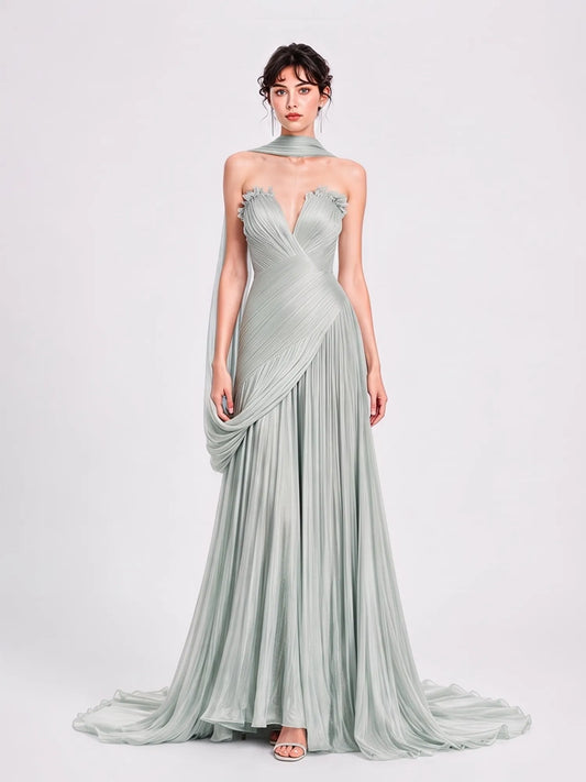 Nadia Crepe Strapless Maxi Dress In Green