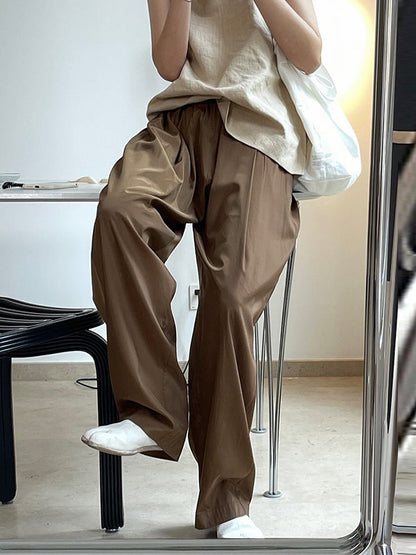 Casual Lightweight Loose High-Waisted Solid Color Wide Leg Pants
