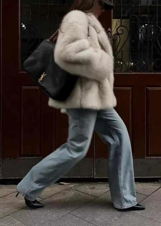 Faux Fur Jacket With Tailored Suit Collar
