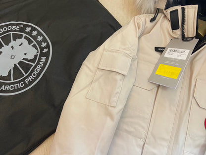 Canada Goose Children Jacket Wolf Fur Off White Polyester Cotton