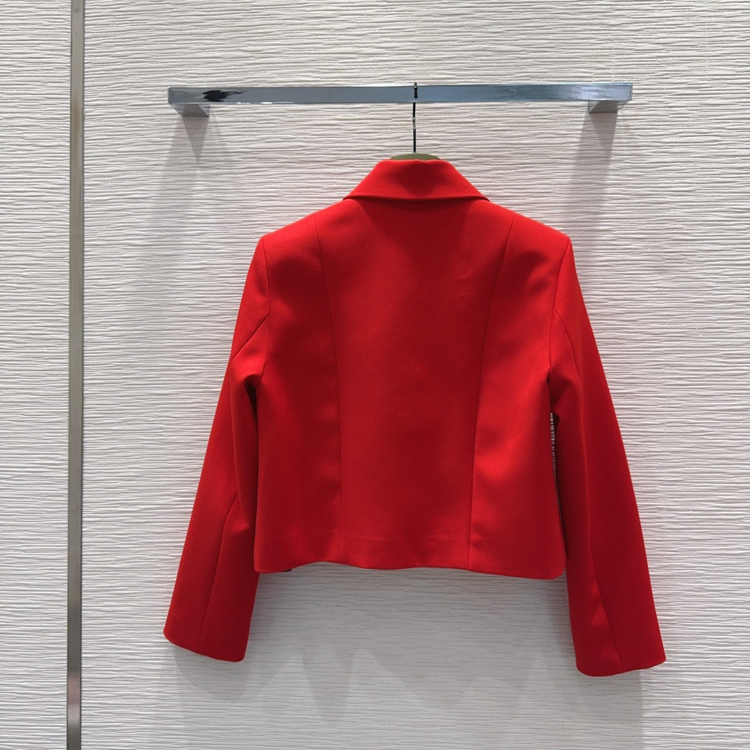 GG Crêpe Jacket With Double G Button Red Wool 346679