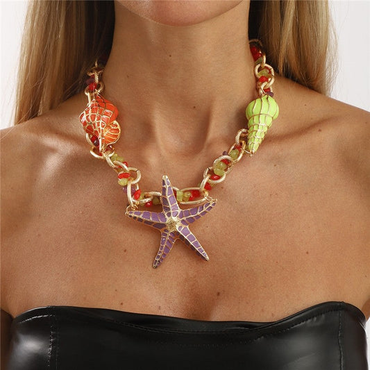 Starfish Shell Exaggerated Bead Necklace