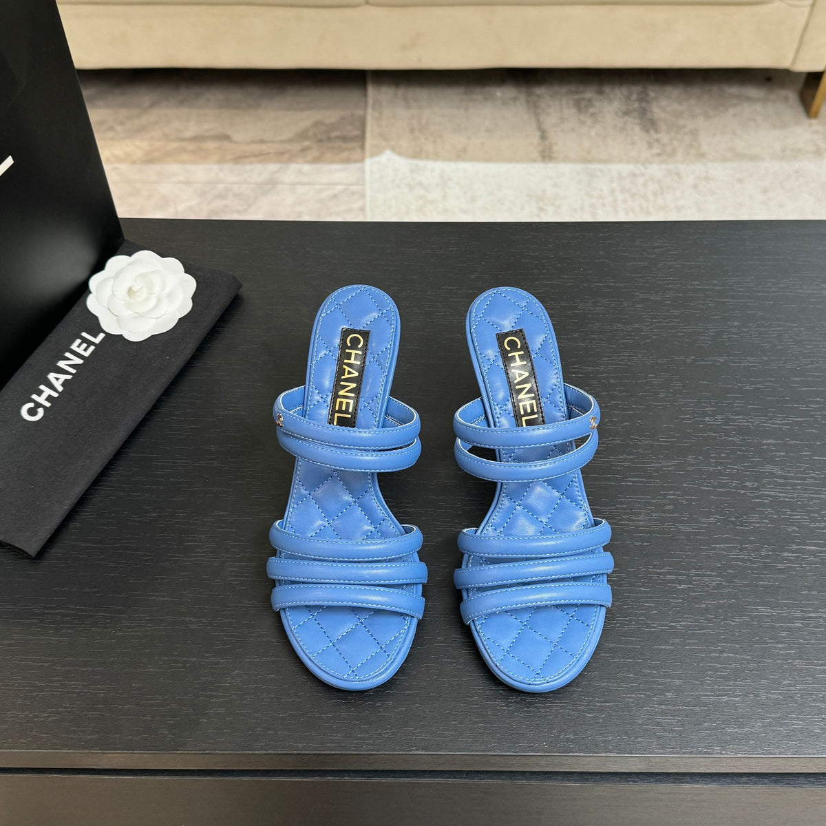 CC 26C Double C Strap Sandals Blue Sheepskin
