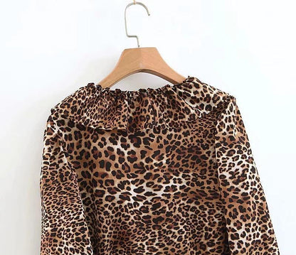 Leopard Print Long Sleeve Casual Tops