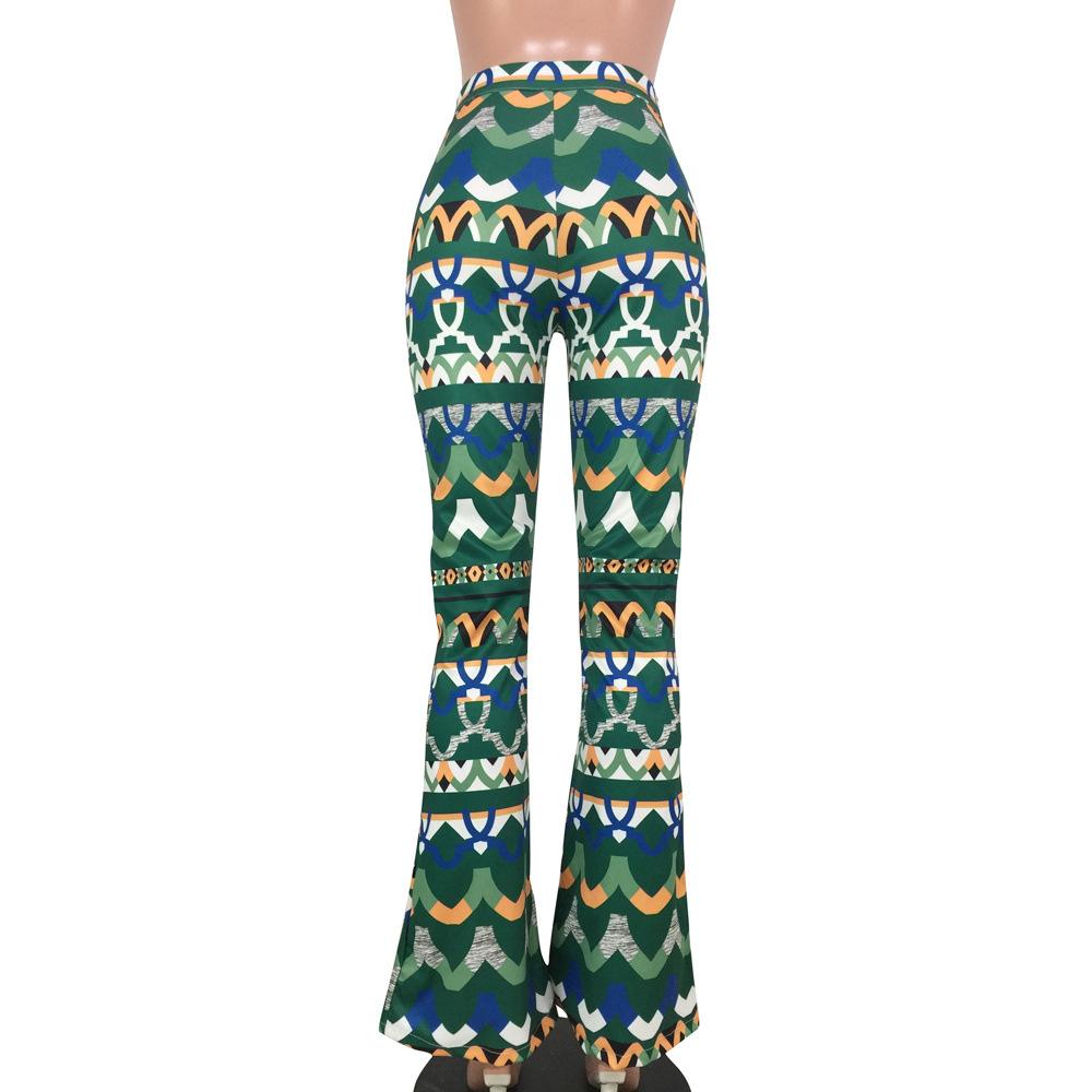 Yt3073 Fashionable Floral Print Green Leisure Pants Women'S Printed Micro Trumpet Trousers