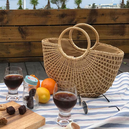 New Beach Portable Simple Moon Hollow Straw Bag