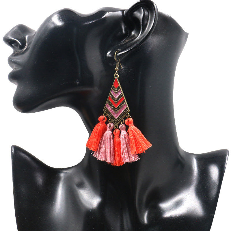 Trendy Diamond Shape Drop Oil Earrings Bohemian Style