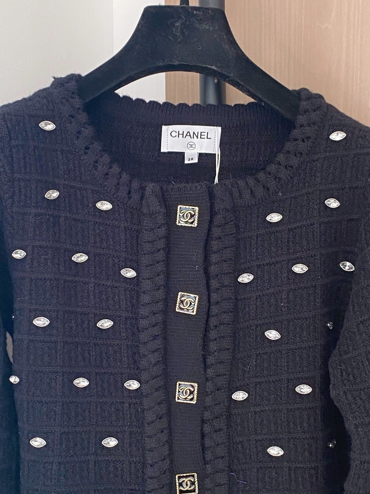 Chanel 2025 Cardigan With Rhinestone Embellishment Black Wool