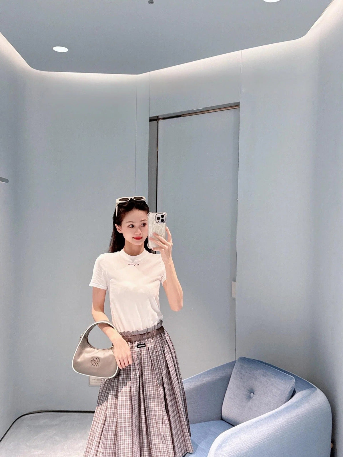 MIUMIU PLAID PLEATED SKIRT STYLE 718