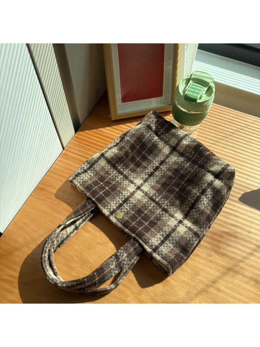 Cosbai - Vintage Canvas Shoulder Bag with Plaid Patterns