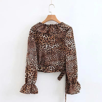 Leopard Print Long Sleeve Casual Tops