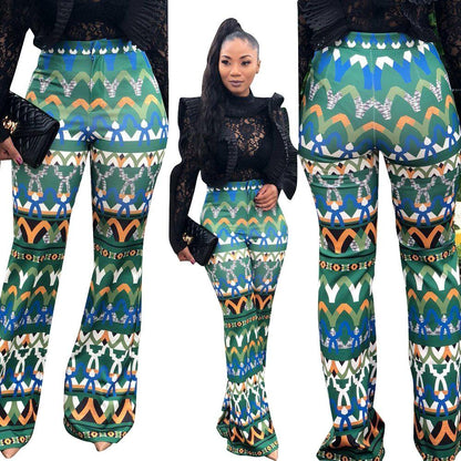 Yt3073 Fashionable Floral Print Green Leisure Pants Women'S Printed Micro Trumpet Trousers