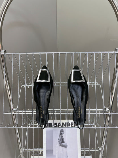 SL SQUARE BUCKLE SLINGBACK BLACK SUEDE