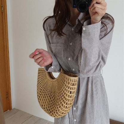 New Beach Portable Simple Moon Hollow Straw Bag