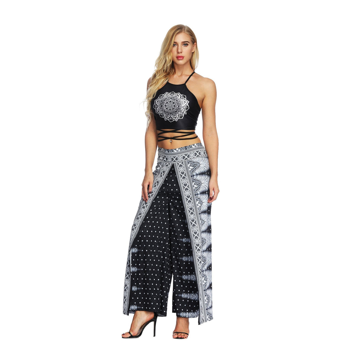 New Fashion Ethnic Digital Printing High-Waist Wide-Leg Yoga Pants