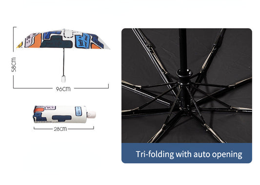 Tetris Pattern Folding Travel Umbrella for Sun and Rain
