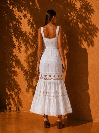 Stella Slim-Fit Lace-Trimmed Spaghetti-Strap Maxi Dress