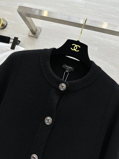 CC 24B Knitted Cashmere and Leather Black Cardigan