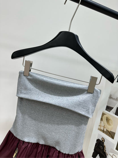 Miu Strapless dress Burgundy Gray Cotton Polyester 349736