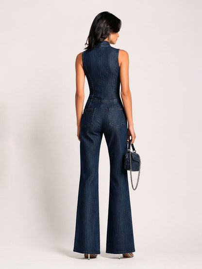 Ariana Sleeveless High-Neck Denim Jumpsuit
