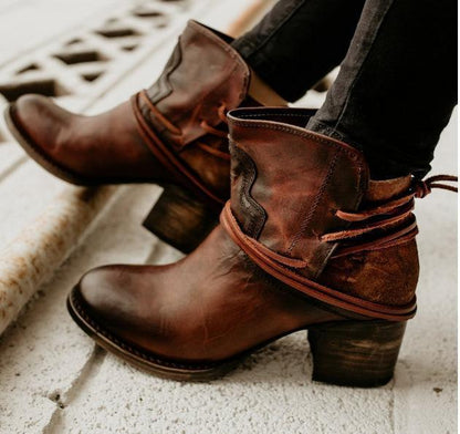 Casual Lace-Up Low Square Heel Knight Shorts Boots