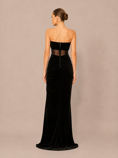 Catalina Strapless Mesh-Panel Maxi Dress